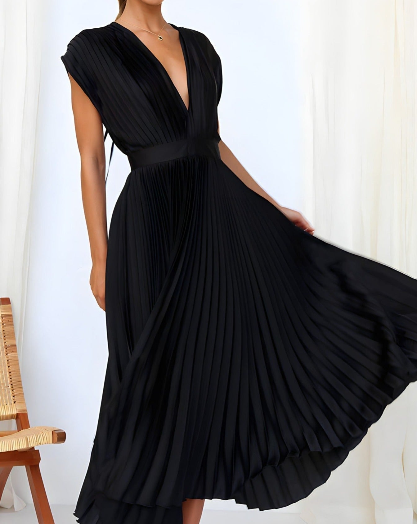 ELENA | ELEGANT PLEATED MIDI DRESS